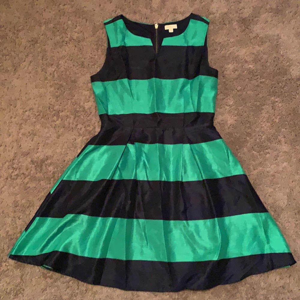 Green and Navy Striped Sleeveless Dress